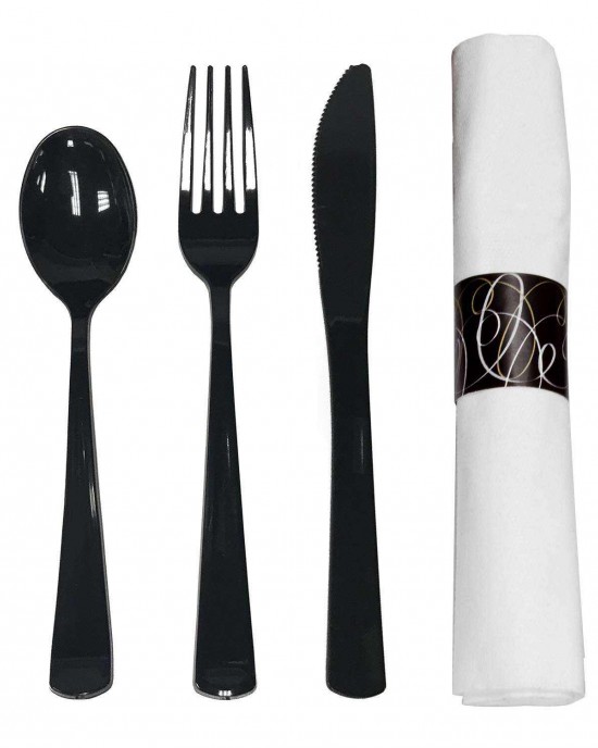 Custom OEM Black Ps Plastic fork and spoon knife disposable Individually Package napkin and cutlery set for restaurant Custom OEM Black Ps Plastic fork and spoon knife disposable Individually Package napkin and cutlery set for restaurant