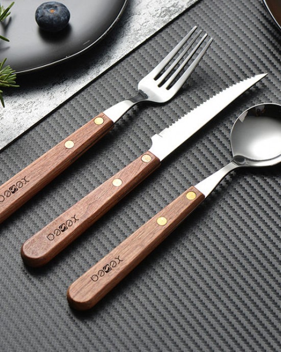 China High Quality Stainless Steel Tableware 24 Pieces Knife Fork Spoon Wood Handle Silverware Restaurant Cutlery Set Gift Box China High Quality Stainless Steel Tableware 24 Pieces Knife Fork Spoon Wood Handle Silverware Restaurant Cutlery Set Gift Box