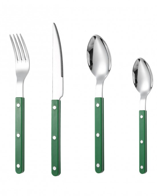 Rivet Handle Fork Spoon Knife Set Custom Stainless Steel Green Abs Plastic Handle Cutlery Set Rivet Handle Fork Spoon Knife Set Custom Stainless Steel Green Abs Plastic Handle Cutlery Set