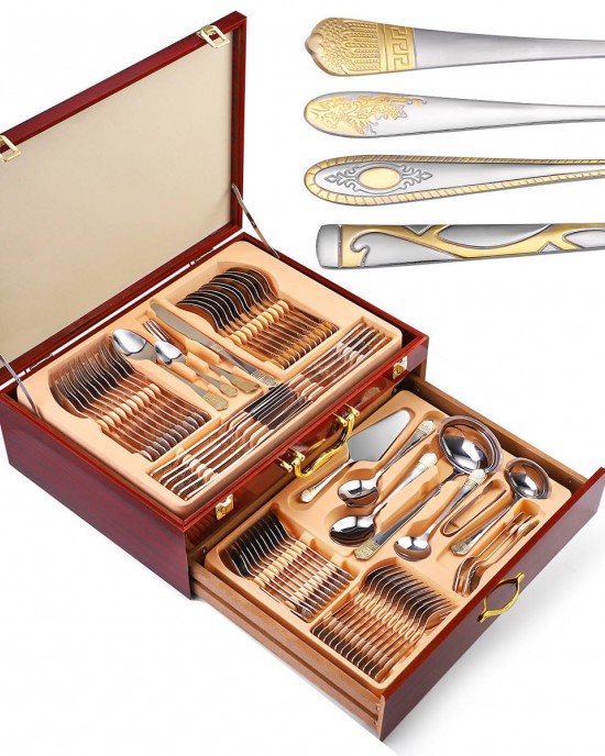 Luxury 72pcs Cutlery Set Spoon Knife and Fork Stainless Steel Flatware Sets for Wedding Gifts Luxury 72pcs Cutlery Set Spoon Knife and Fork Stainless Steel Flatware Sets for Wedding Gifts