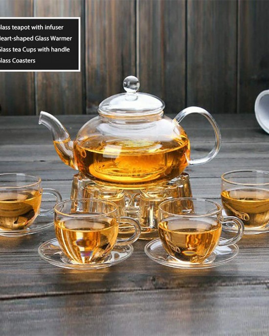 Wholesale Borosilicate Kettle Clear Glass Tea Cup Set Blooming Tea Maker Teapot Glass Tea Pot Set With Infuser Warmer Wholesale Borosilicate Kettle Clear Glass Tea Cup Set Blooming Tea Maker Teapot Glass Tea Pot Set With Infuser Warmer