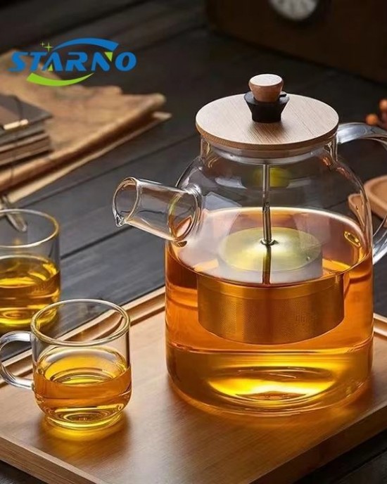 Borosilicate Glass Glass Teapot with Bamboo Wood Lid Borosilicate Glass Tea Pot Set Infuser Teapot Borosilicate Glass Glass Teapot with Bamboo Wood Lid Borosilicate Glass Tea Pot Set Infuser Teapot
