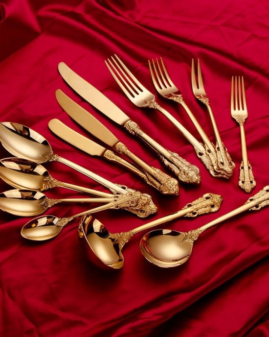 18/10 stainless steel cutlery set golden luxury elegant flatware spoons forks and knives for events 18/10 stainless steel cutlery set golden luxury elegant flatware spoons forks and knives for events