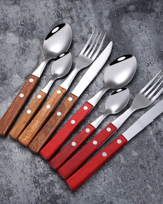Wood Handle Silverware Set 18/8 (304) Stainless Steel Cutlery Set Forks Spoons and Knives Set Wood Handle Silverware Set 18/8 (304) Stainless Steel Cutlery Set Forks Spoons and Knives Set