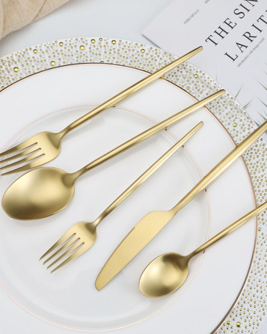 New Design Portugal Gold Plated Flatware Spoon Fork and Knife Stainless Steel Cutlery Set for Wedding Event New Design Portugal Gold Plated Flatware Spoon Fork and Knife Stainless Steel Cutlery Set for Wedding Event