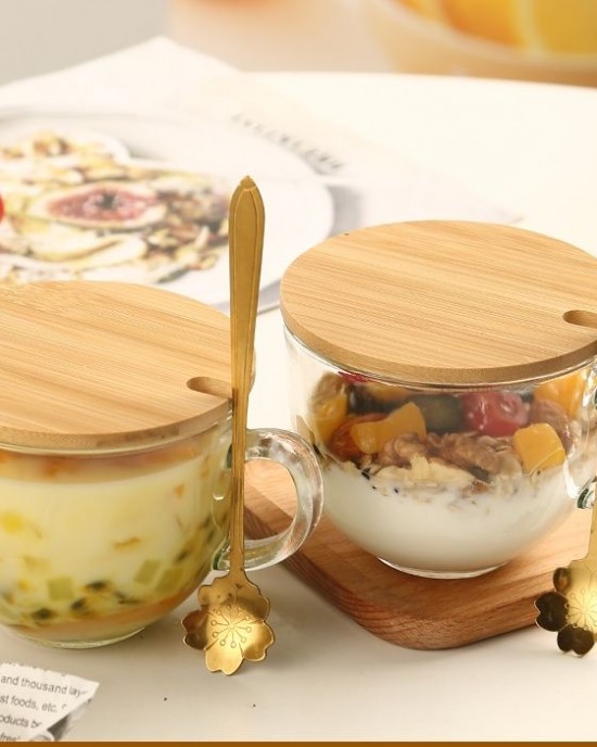 Glass Cup 16OZ Clear Coffee Mug With Bamboo Lids Spoon For Breakfast Tea Milk Beverage Oats Yoghurt Glass Cup 16OZ Clear Coffee Mug With Bamboo Lids Spoon For Breakfast Tea Milk Beverage Oats Yoghurt
