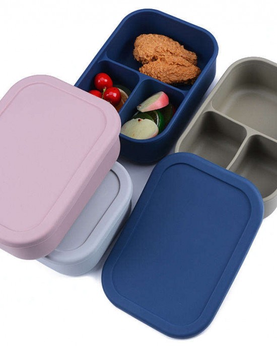 Bento Box With Lid Spoon Fork Silicone 3 Compartment Children's Lunch Box Kids Set Accessories For School Bento Box With Lid Spoon Fork Silicone 3 Compartment Children's Lunch Box Kids Set Accessories For School