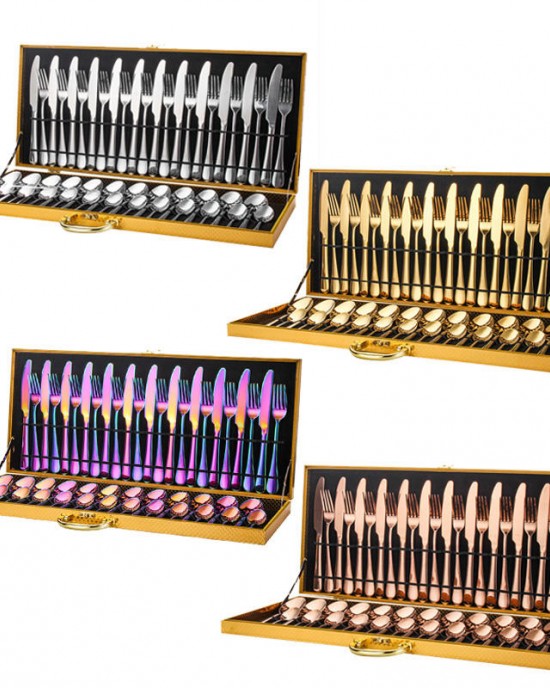 48 Pieces Stainless Steel Cutlery Set Service For 12 Person With Gold Gift Package Wedding 48 Pieces Stainless Steel Cutlery Set Service For 12 Person With Gold Gift Package Wedding