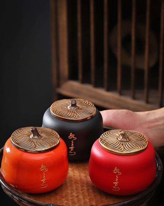 Persimmon Shape Factory Directly Fashionable Luxury Design Storage Jar Ceramic Trumpet Two Empty Cans Tea Pot Ceramic Set Persimmon Shape Factory Directly Fashionable Luxury Design Storage Jar Ceramic Trumpet Two Empty Cans Tea Pot Ceramic Set