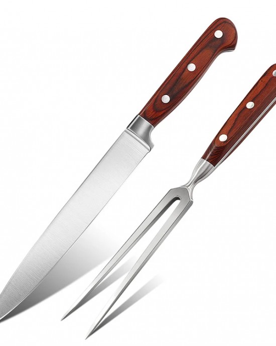 2PCS Stainless Steel Carving Knife Fork Set Slicing Knife with Wood Handle BBQ Stainless Steel Kitchen Knife Set 2PCS Stainless Steel Carving Knife Fork Set Slicing Knife with Wood Handle BBQ Stainless Steel Kitchen Knife Set