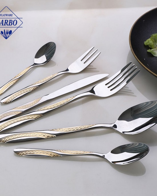 Golden Electro-plating Handle 410SS High Quality Mirror Polished Stainless Steel Flatware 24 Pieces Fork Spoon Cutlery Sets Golden Electro-plating Handle 410SS High Quality Mirror Polished Stainless Steel Flatware 24 Pieces Fork Spoon Cutlery Sets