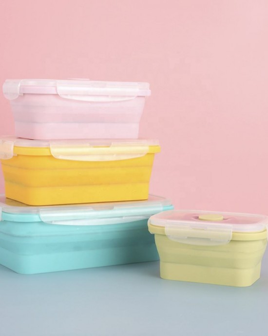 Microwavable Airtight Collapsible Lunch Box Foldable Silicone Food Storage Containers With Lids Microwavable Airtight Collapsible Lunch Box Foldable Silicone Food Storage Containers With Lids