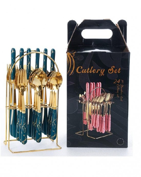 Stainless Steel 24 Piece Set Rack Ceramic Handle Knife Fork Spoon Gift Box Set Western Food Nordic Style Cutlery Set Stainless Steel 24 Piece Set Rack Ceramic Handle Knife Fork Spoon Gift Box Set Western Food Nordic Style Cutlery Set