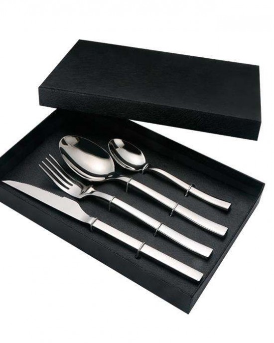 Stainless steel tableware knife and fork spoon square handle steak knife Western food 4 piece set gift box set Stainless steel tableware knife and fork spoon square handle steak knife Western food 4 piece set gift box set