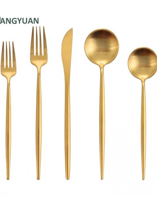 FANGYUAN Hot Sale Cheap Portuguese Wed Rental Spoon Fork Knife Stainless Steel Matte Gold Flatware Dinnerware Set Cutlery FANGYUAN Hot Sale Cheap Portuguese Wed Rental Spoon Fork Knife Stainless Steel Matte Gold Flatware Dinnerware Set Cutlery