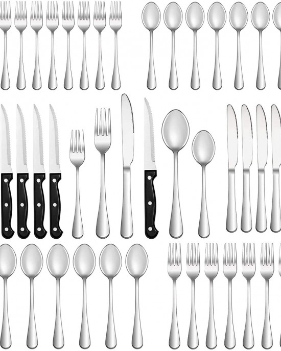 Black Flatware Set Stainless Steel Tableware Cutlery Set Black Silverware Set with Steak Knives Black Flatware Set Stainless Steel Tableware Cutlery Set Black Silverware Set with Steak Knives