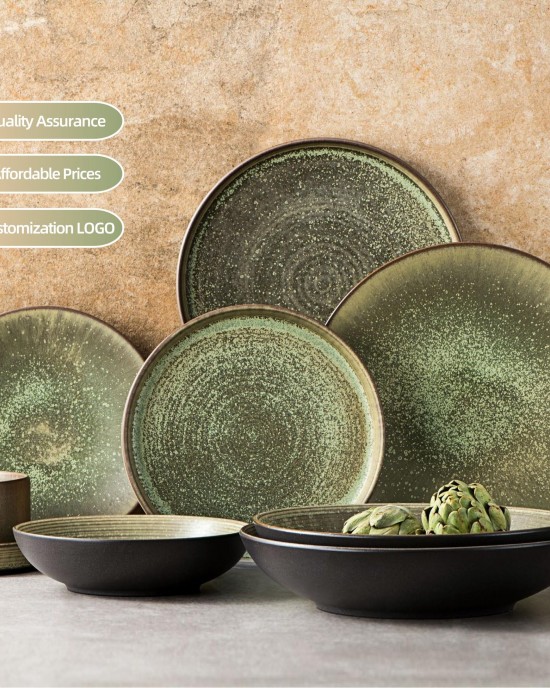 Cups Plates Sets Dinnerware Restaurant Rustic Style Vajillas De Porcelana Green Glazed Ceramic Dinner Plate Set Nordic Cups Plates Sets Dinnerware Restaurant Rustic Style Vajillas De Porcelana Green Glazed Ceramic Dinner Plate Set Nordic