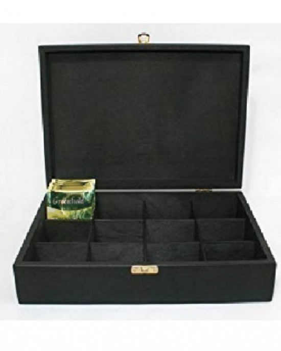 High Quality Black Wooden Tea Bag Box With 12 Compartments High Quality Black Wooden Tea Bag Box With 12 Compartments
