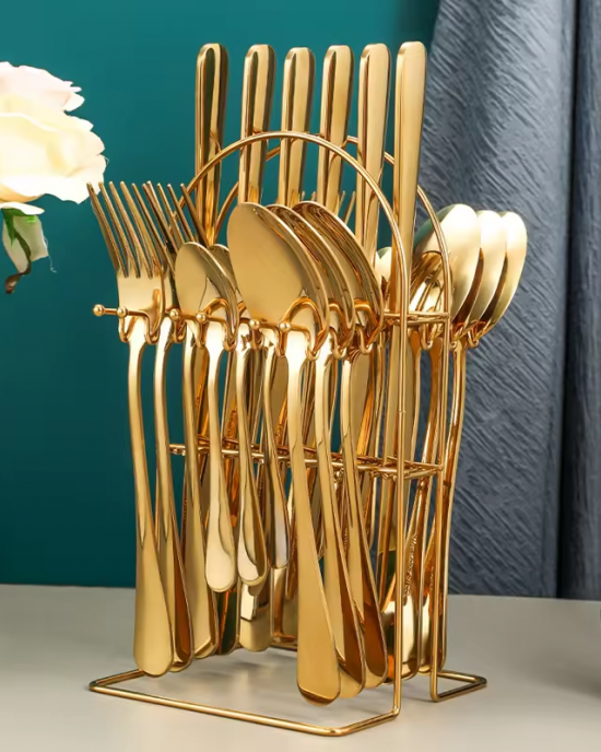 Royal Gold Stainless Steel 18/10 Gold Cutlery Set Hotel Wedding High Grade Metal Spoon Knife Fork Flatware Set Royal Gold Stainless Steel 18/10 Gold Cutlery Set Hotel Wedding High Grade Metal Spoon Knife Fork Flatware Set