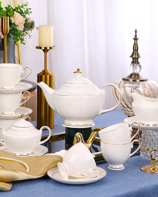 Luxury Golden Line Tea Pot Set Ceramic Porcelain Drinkware China Tea and Coffee Set Luxury Golden Line Tea Pot Set Ceramic Porcelain Drinkware China Tea and Coffee Set