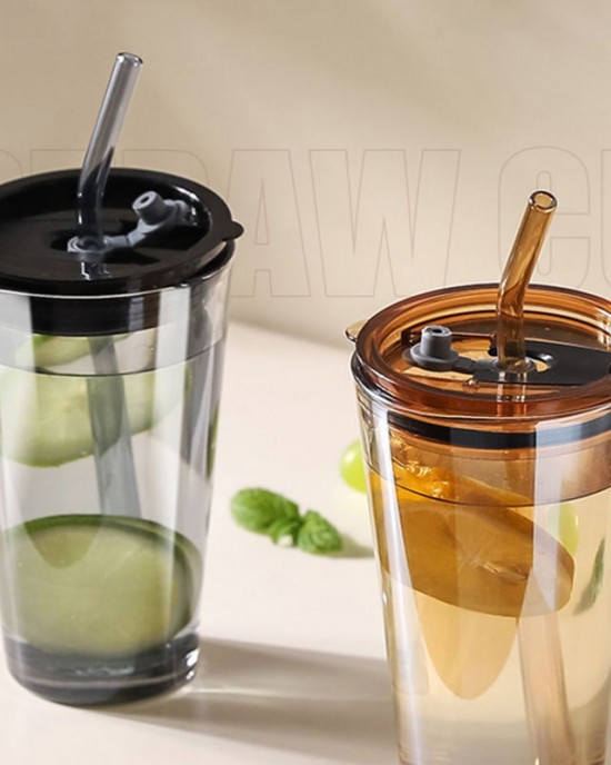 Glass 450ml Drinkware with Lid and Straw Reusable Water Bottle Tea Milk Cup Iced Coffee Cup Glass 450ml Drinkware with Lid and Straw Reusable Water Bottle Tea Milk Cup Iced Coffee Cup