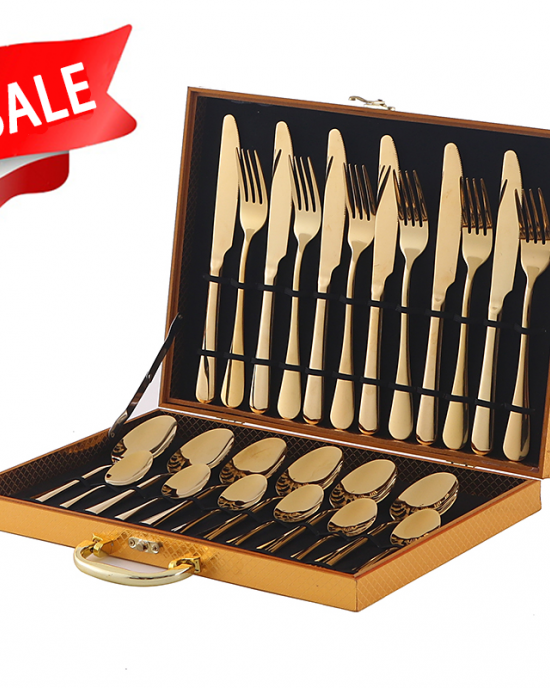 Stainless Steel Cutlery Set Knife Fork Spoon 24-Pieces Gold Wooden box Silverware gold Flatware Set Stainless Steel Cutlery Set Knife Fork Spoon 24-Pieces Gold Wooden box Silverware gold Flatware Set