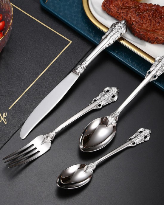High Quality Stainless Steel Spoon Fork Knife Royal Cutlery Set 4 Pieces Silverware 18/10 High Quality Stainless Steel Spoon Fork Knife Royal Cutlery Set 4 Pieces Silverware 18/10