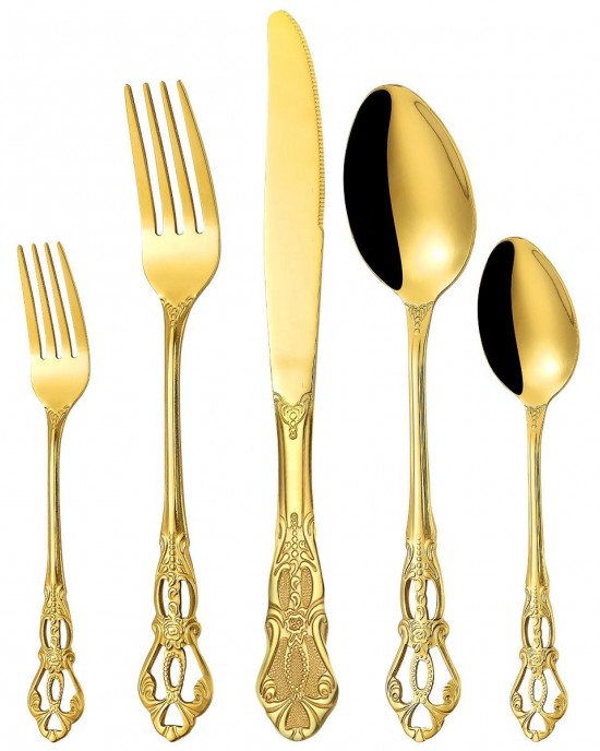 Wholesale High Quality Retro Silverware Golden Vintage Flatware Fork Knife Spoon Stainless Steel Gold Cutlery Set Wholesale High Quality Retro Silverware Golden Vintage Flatware Fork Knife Spoon Stainless Steel Gold Cutlery Set