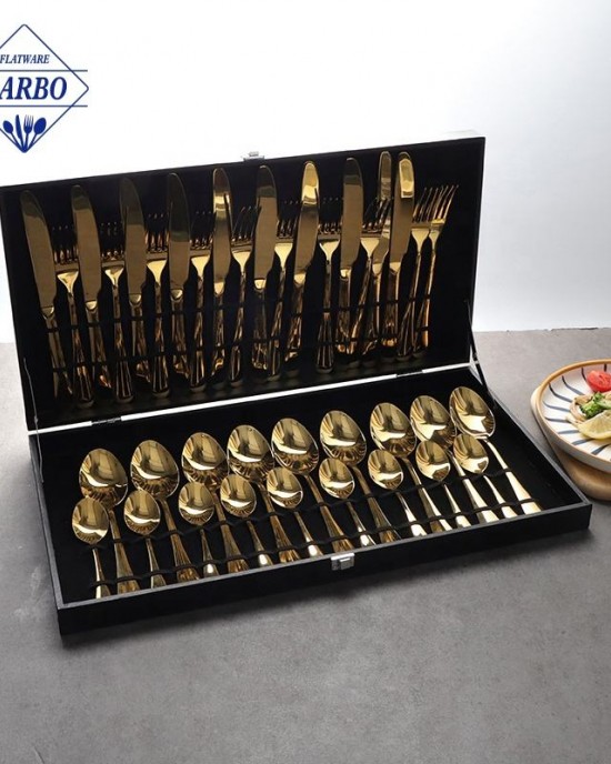 Gold Silverware Set 24-Pieces Stainless Steel Flatware Set With Portable Gift Box Luxury Cutlery Set Custom Vintage Cutlery Gold Silverware Set 24-Pieces Stainless Steel Flatware Set With Portable Gift Box Luxury Cutlery Set Custom Vintage Cutlery