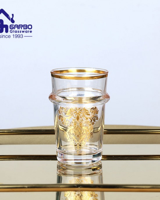 Arabic Style Golden Decal Tea Glass Cup 130ml Gold Rim Drinking Glass Teapot and Cup Set of 7pcs Gift Promotion Teacup Set Arabic Style Golden Decal Tea Glass Cup 130ml Gold Rim Drinking Glass Teapot and Cup Set of 7pcs Gift Promotion Teacup Set