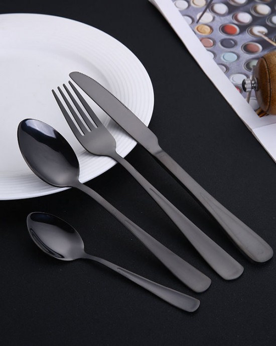 Bulk Stainless Steel Knife Fork Spoon 24pcs Cutlery Matte Black Reusable Flatware Sets Bulk Stainless Steel Knife Fork Spoon 24pcs Cutlery Matte Black Reusable Flatware Sets